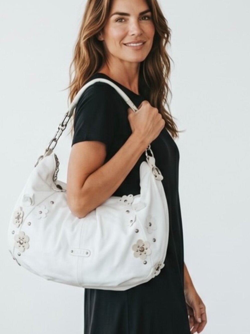 NEW Elle Slouchy Hobo Bag White Leather Shoulder Purse NWT
